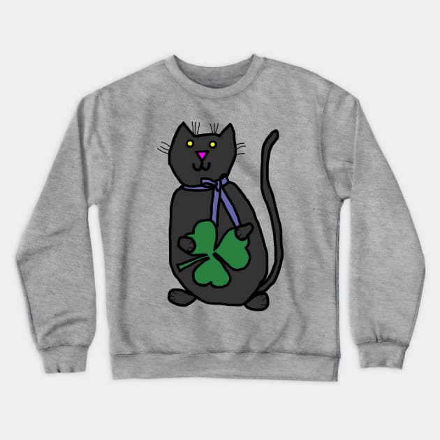 Saint Patricks Day Cat with Shamrock Crewneck Sweatshirt by ellenhenryart